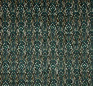 A flat screen shot of the Delaunay curtain fabric in Emerald by Ashley Wilde