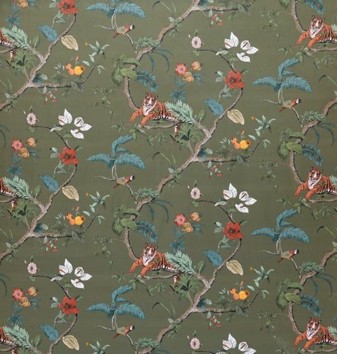 A flat screen shot of the Bengal curtain fabric in Olive by Ashley Wilde