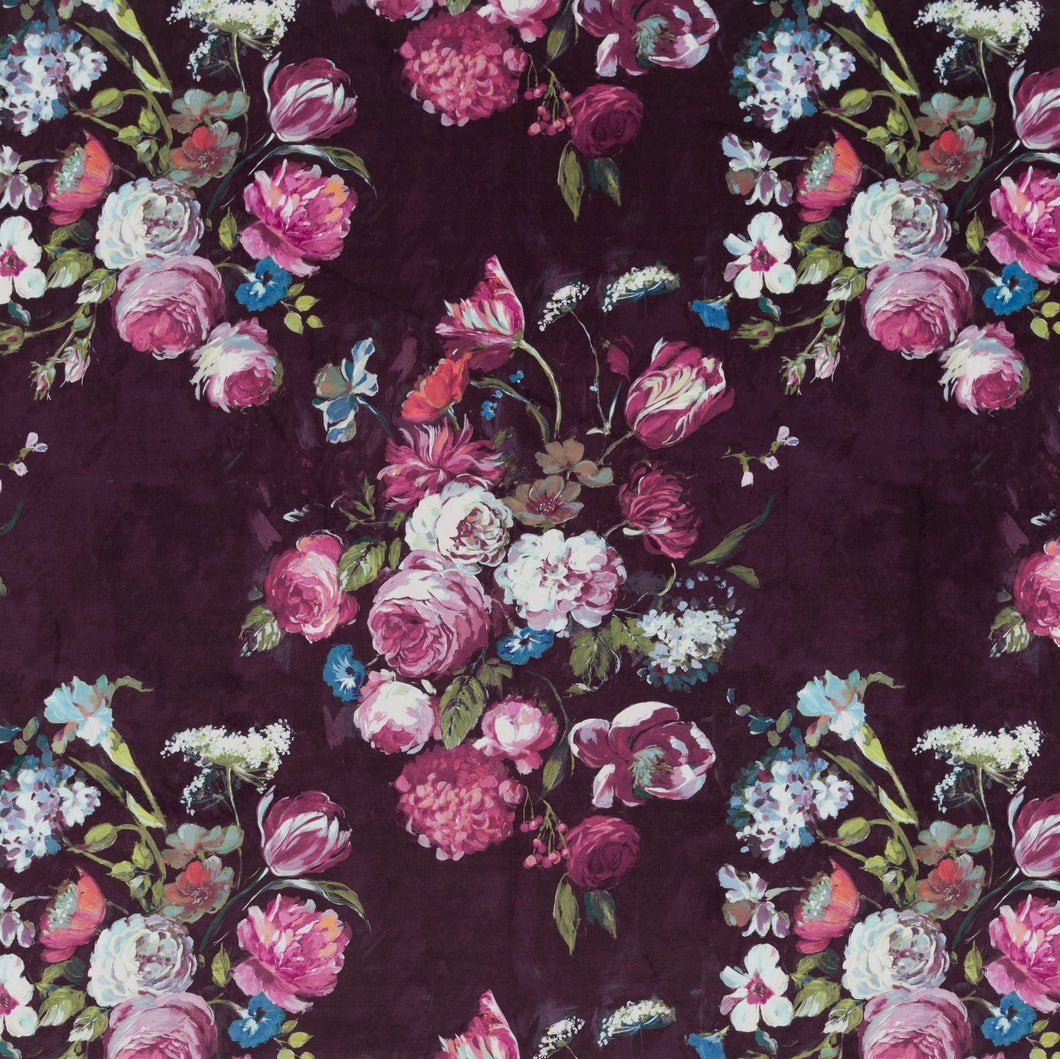 A flat screen shot of the Danbury curtain fabric in Aubergine by Beaumont Textiles 