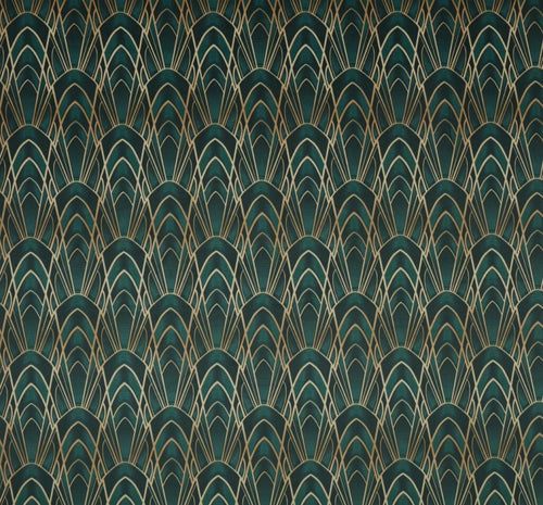 A flat screen shot of the Delaunay curtain fabric in Emerald by Ashley Wilde