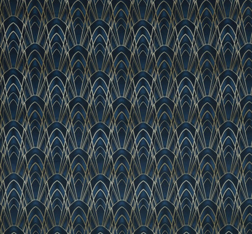 A flat screen shot of the Delaunay curtain fabric in Sapphire by Ashley Wilde