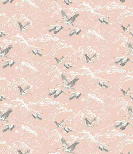 A flat screen shot of the Animalia curtain fabric in Blush by Laura Ashley
