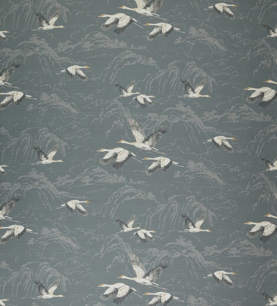 A flat screen shot of the Animalia curtain fabric in Steel by Laura Ashley