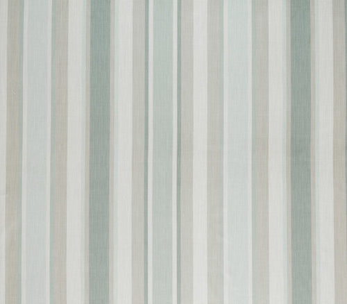 A flat screen shot of the Awning Stripe curtain fabric in Smoke Green by Laura Ashley 
