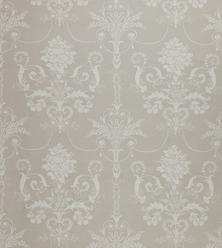 A flat screen shot of the Josette curtain fabric in Dove Grey by Laura Ashley