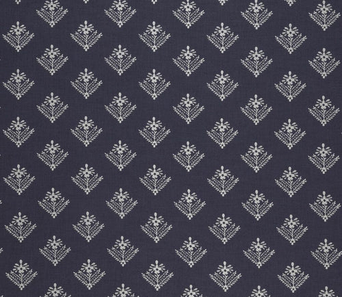 A flat screen shot of the Lady Fern Embroidered curtain fabric in French Navy by Laura Ashley 