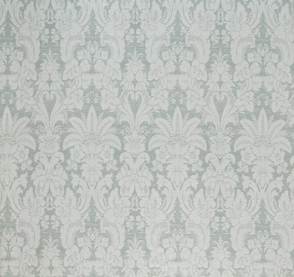 A flat screen shot of the Martigues curtain fabric in Smoke Green by Laura Ashley 