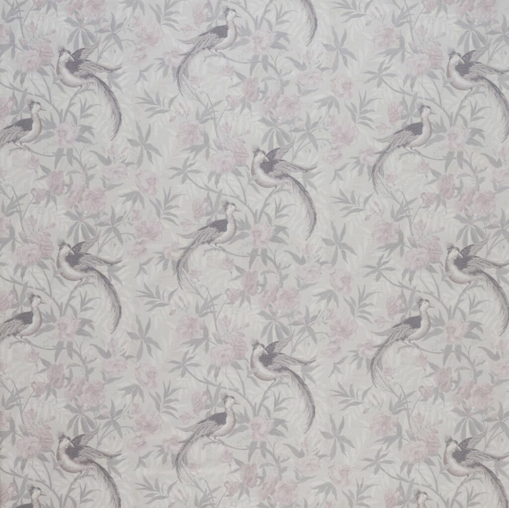 A flat screen shot of the Osterley Birds curtain fabric in Moonbeam by Laura Ashley 