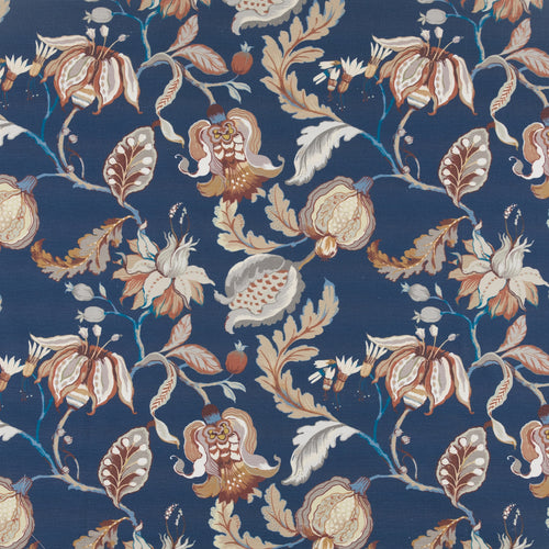 A flat screen shot of the Oleander curtain fabric in French Navy by Beaumont Textiles 