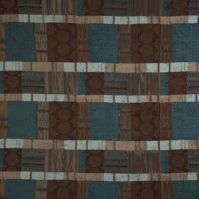 A flat screen shot of the Prague curtain fabric in Teal by Porter & Stone