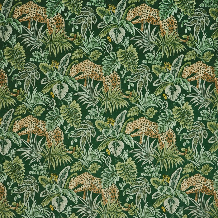 A flat screen shot of the Leopard curtain fabric in Rainforest by Prestigious Textiles 