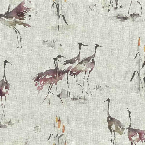 Voyage Cranes Curtain Fabric | Linen Tourmaline
