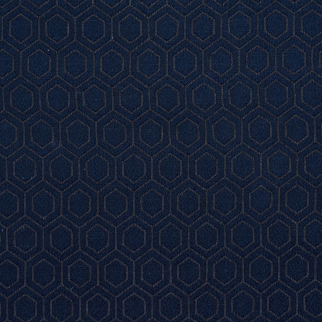 A flat screen shot of the Kavala curtain fabric in Navy by Fryetts