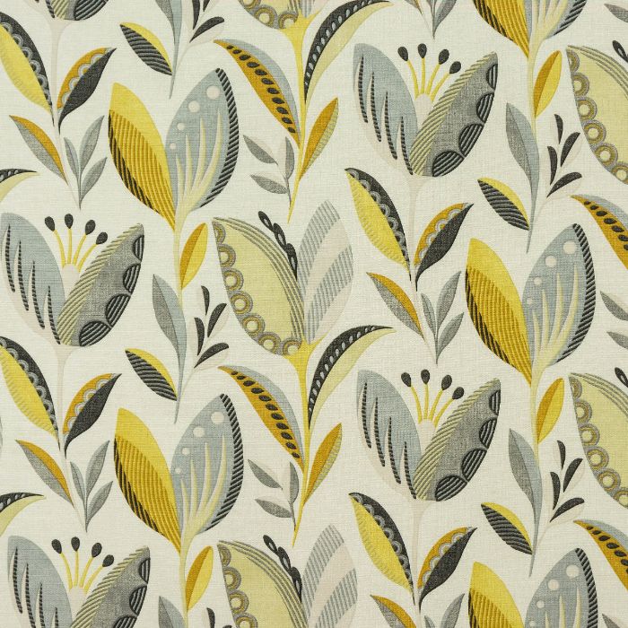 A flat screen shot of the Leon curtain fabric in Ochre by Fryetts